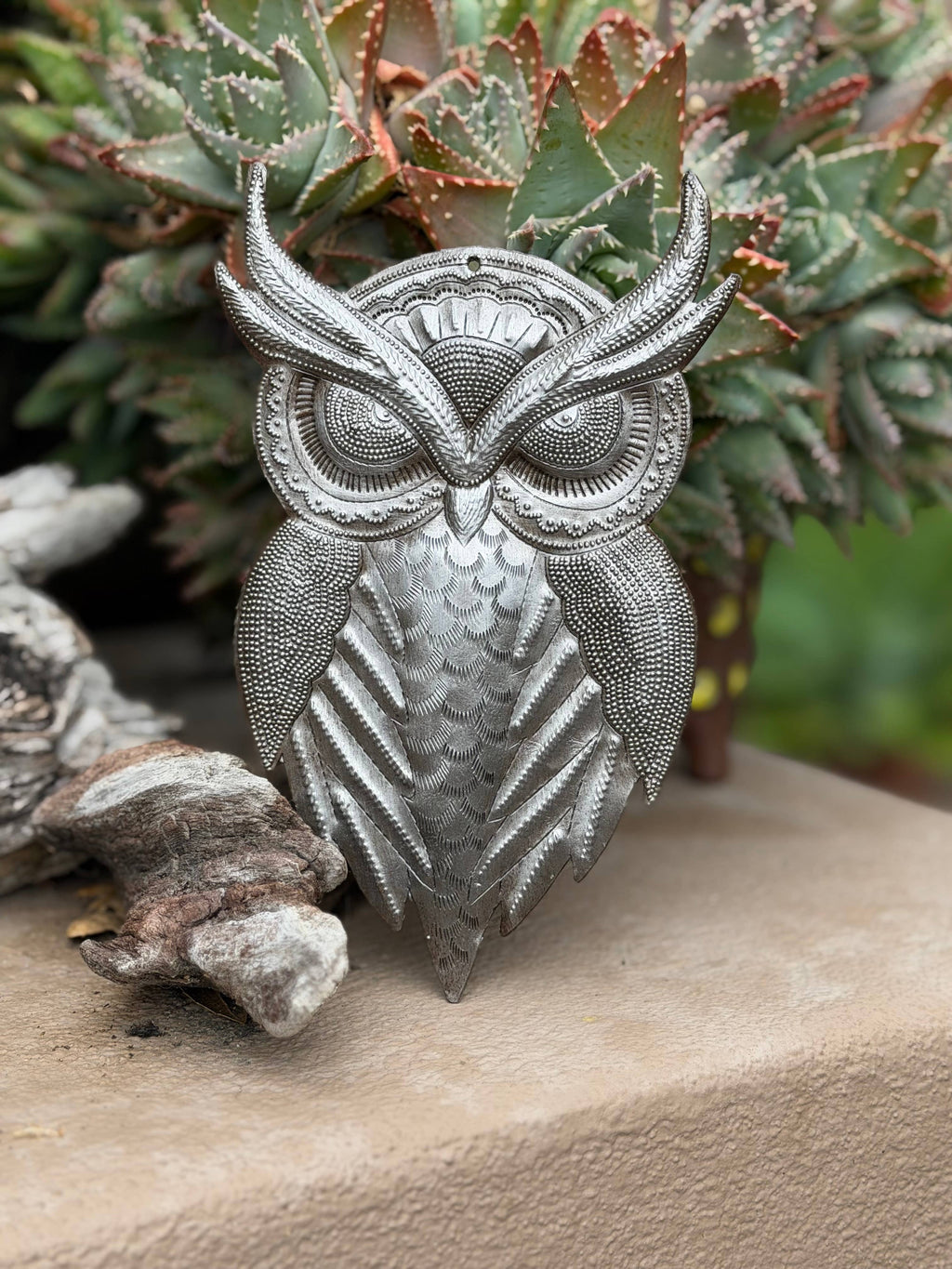 Haitian Metal Owl Wall Art Steel Drum Sculpture Handcrafted