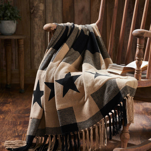 Black Check Star Primitive Woven Throw Blanket 50x60