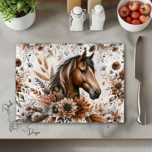 Brown Boho Bay Horse - Equine - Glass Cutting Board