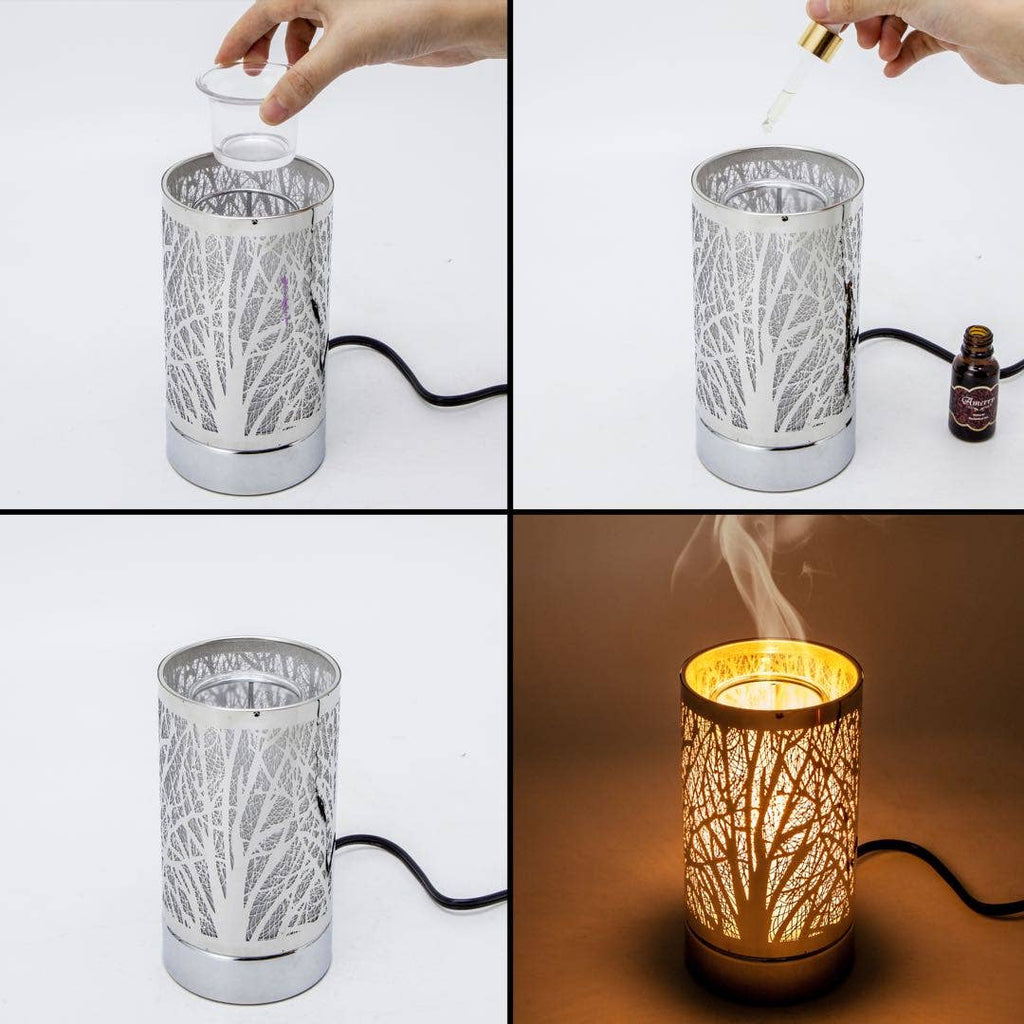 7" Touch lamp/Oil burner/Wax warmer-Silver Mountain Scene - Copper State Home + Iron