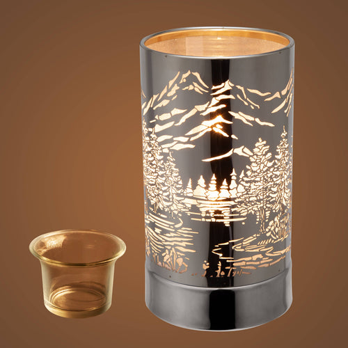 7" Touch lamp/Oil burner/Wax warmer-Silver Mountain Scene - Copper State Home + Iron