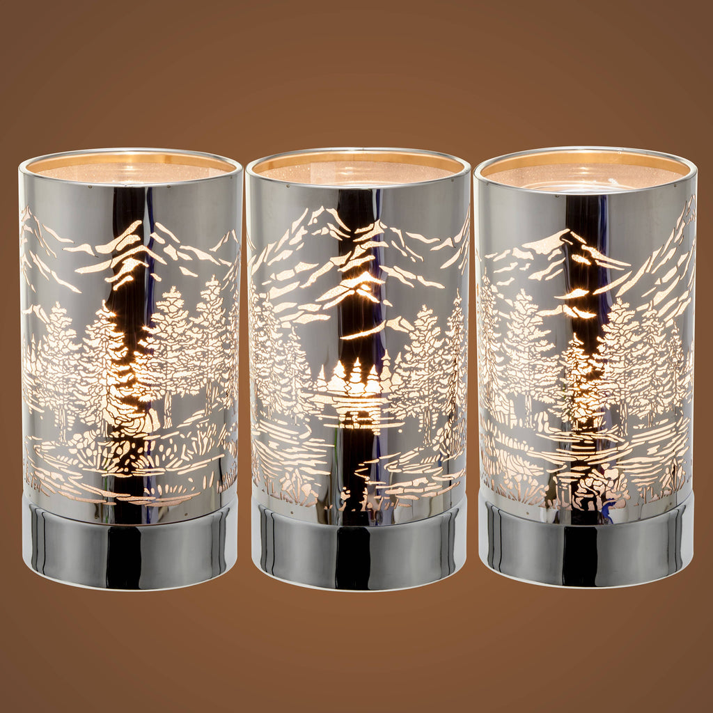 7" Touch lamp/Oil burner/Wax warmer-Silver Mountain Scene - Copper State Home + Iron