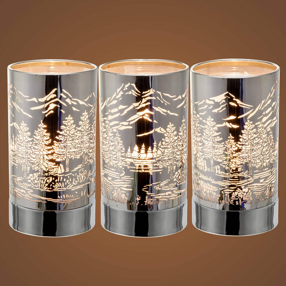 7" Touch lamp/Oil burner/Wax warmer-Silver Mountain Scene - Copper State Home + Iron