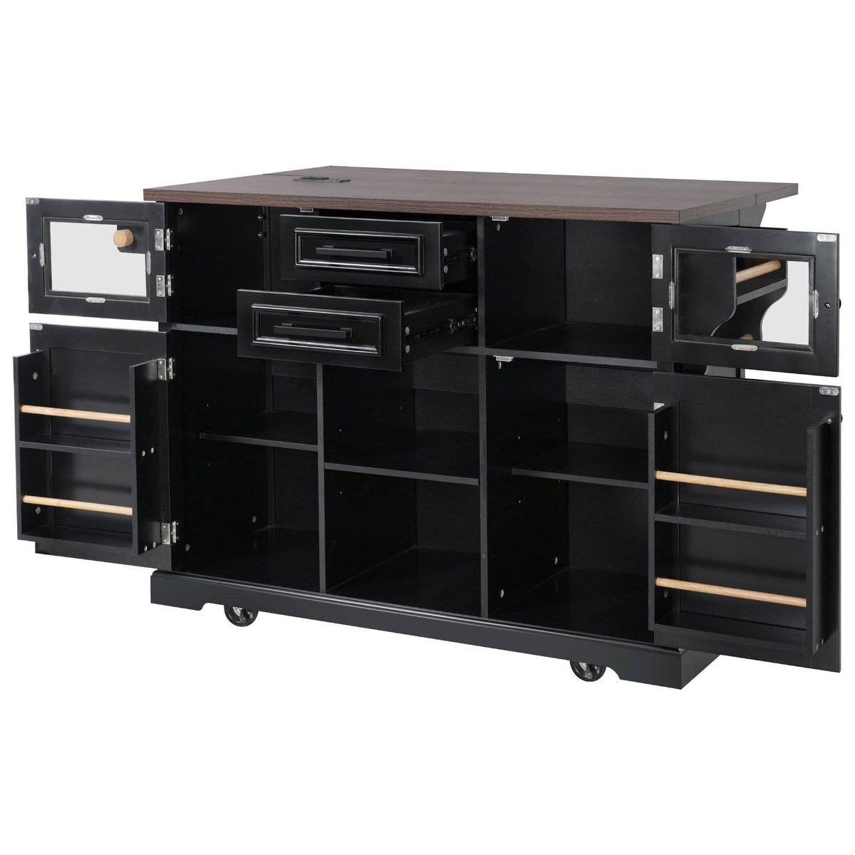 54.9" Kitchen Island with Drop Leaf, Power Outlet, 4 Doors: Default