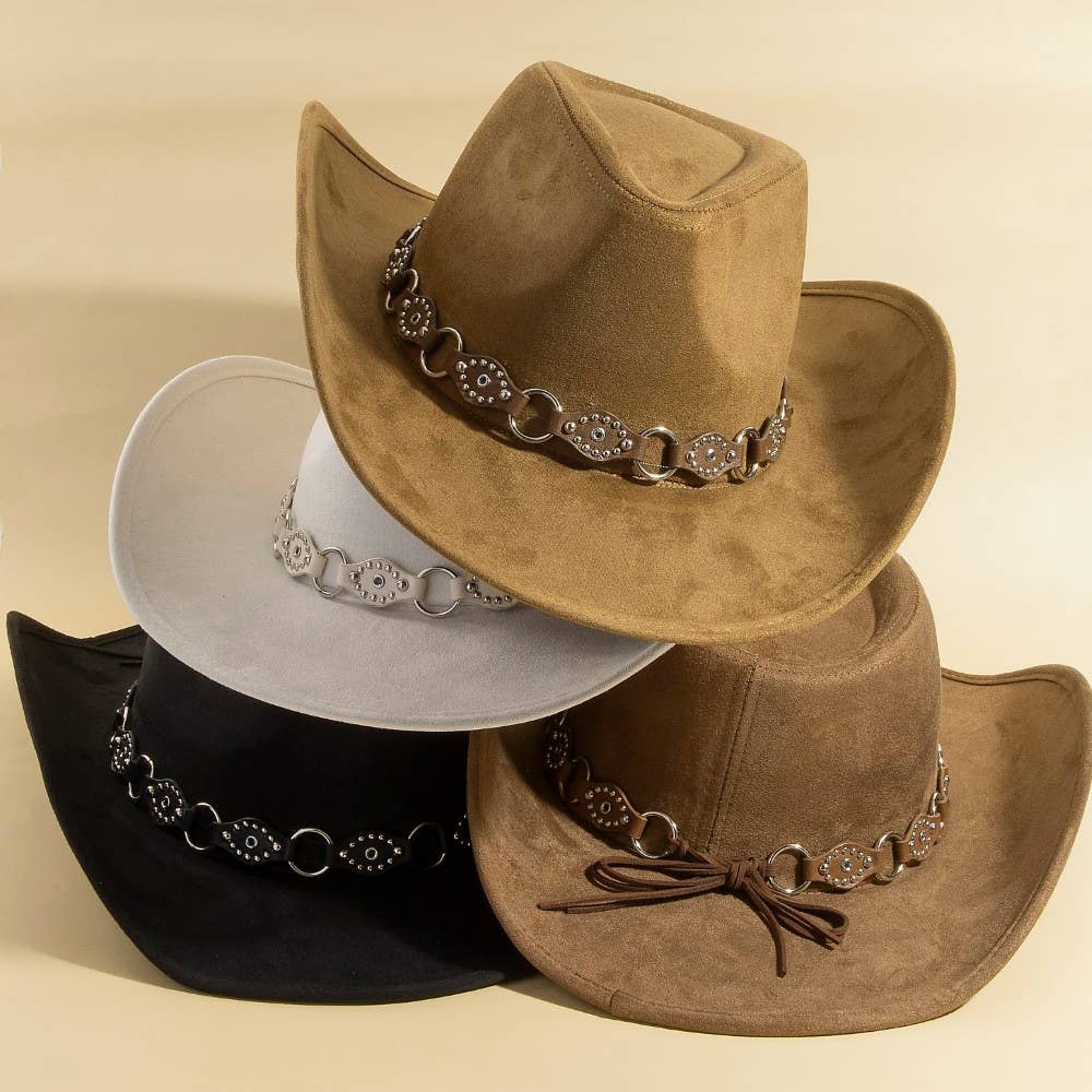 Faux Leather Chain Strap Western Cowboy Hat