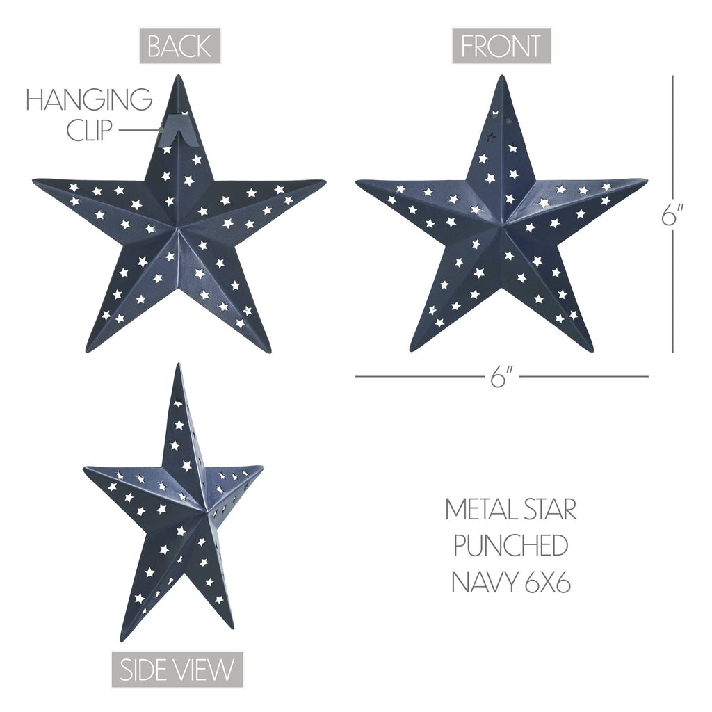 Navy punched metal star, 6 by 6 inches