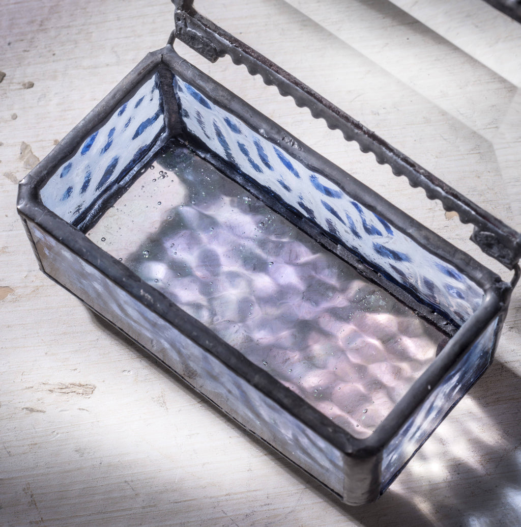 Blue Glass Jewelry Box with Dragonfly Accent