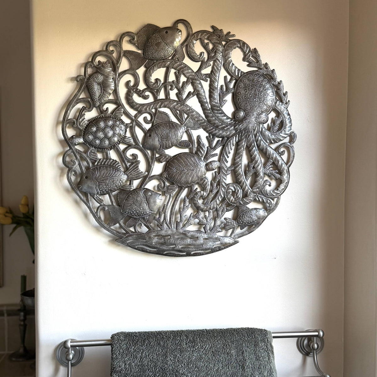 Large Haitian Sea Life Metal Wall Art Octopus Turtle Fish 