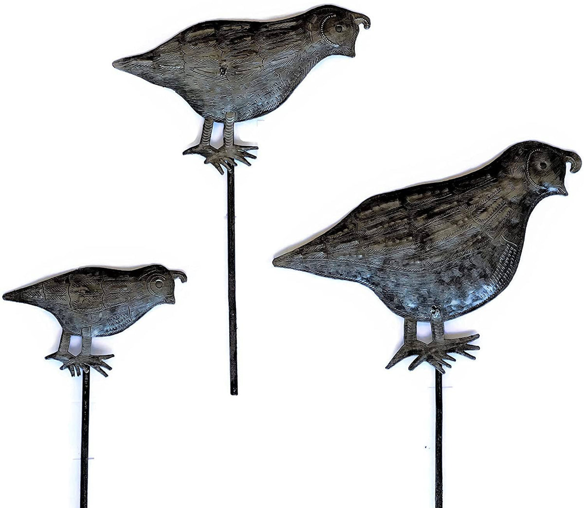 Haitian Metal Quail Garden Stakes – Set of 3: Facing Left