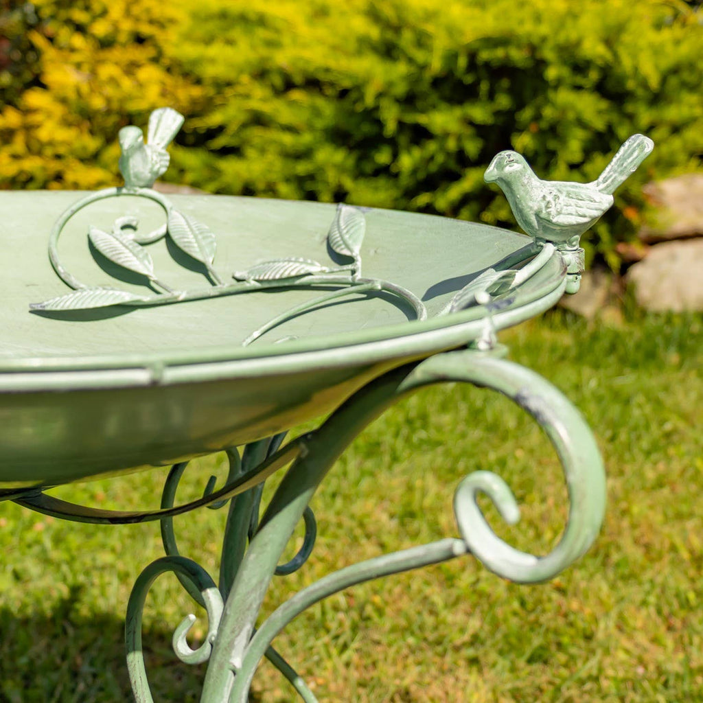 “Rome 1945” 23" Tall Iron Birdbath with Porcelain Accent: Cobalt Blue