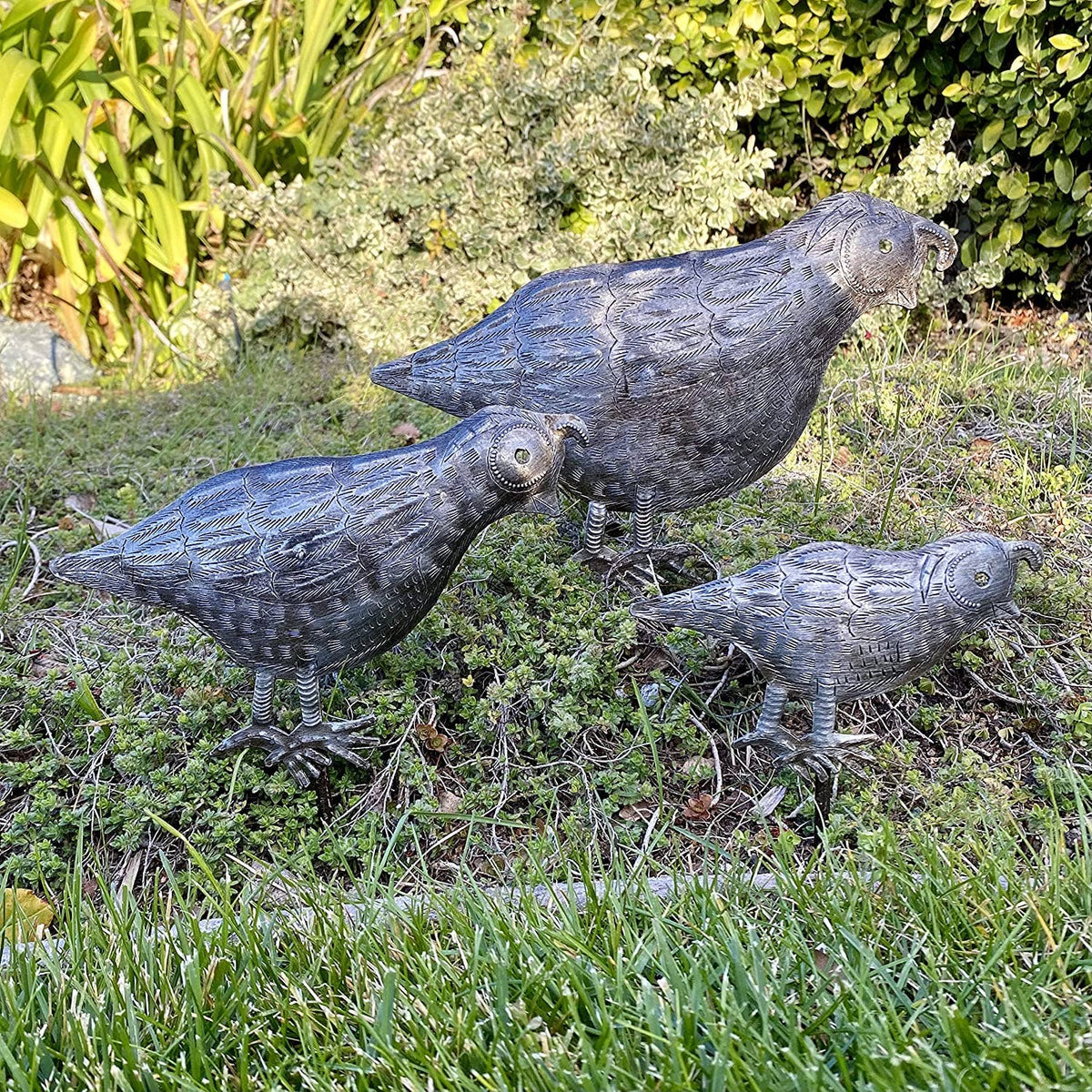 Haitian Metal Quail Garden Stakes – Set of 3: Facing Left