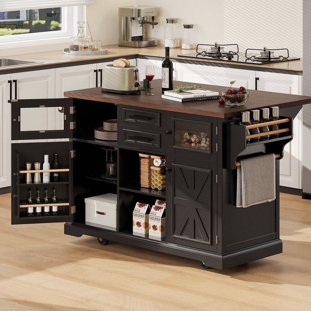 54.9" Kitchen Island with Drop Leaf, Power Outlet, 4 Doors: Default