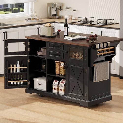 54.9" Kitchen Island with Drop Leaf, Power Outlet, 4 Doors: Default