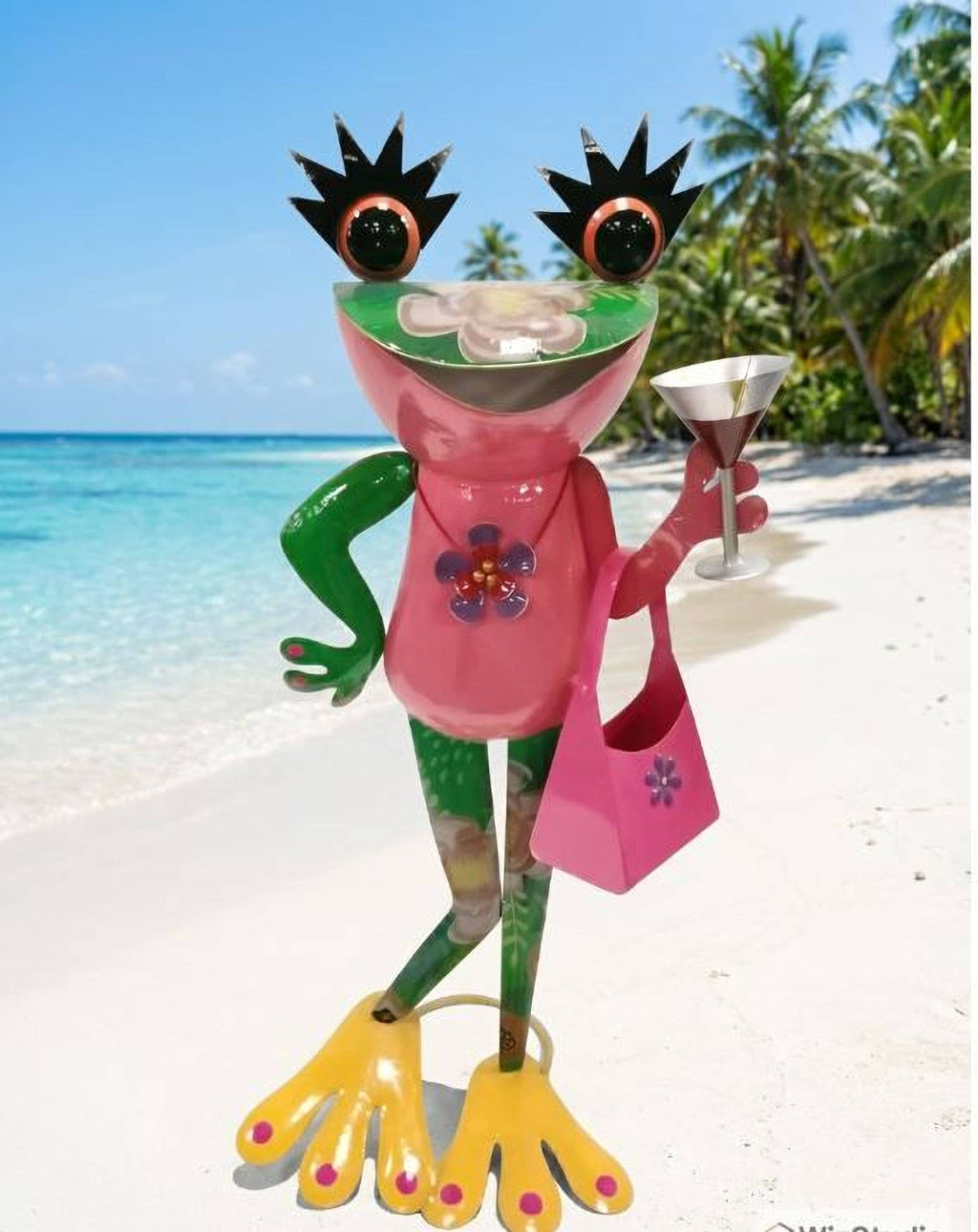 Outdoor Frog Ornament - Enamel Metal - Floral
