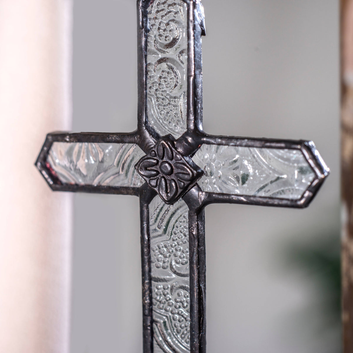 Cross Ornament Stained Glass Vintage Clear