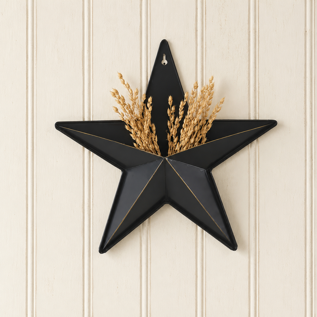 Metal Star w/ Pocket Black Distressed 12x12