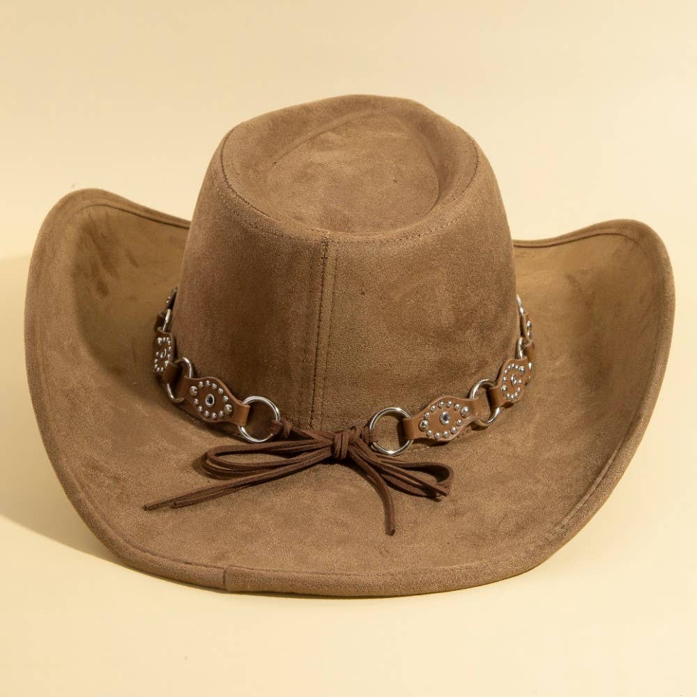 Faux Leather Chain Strap Western Cowboy Hat