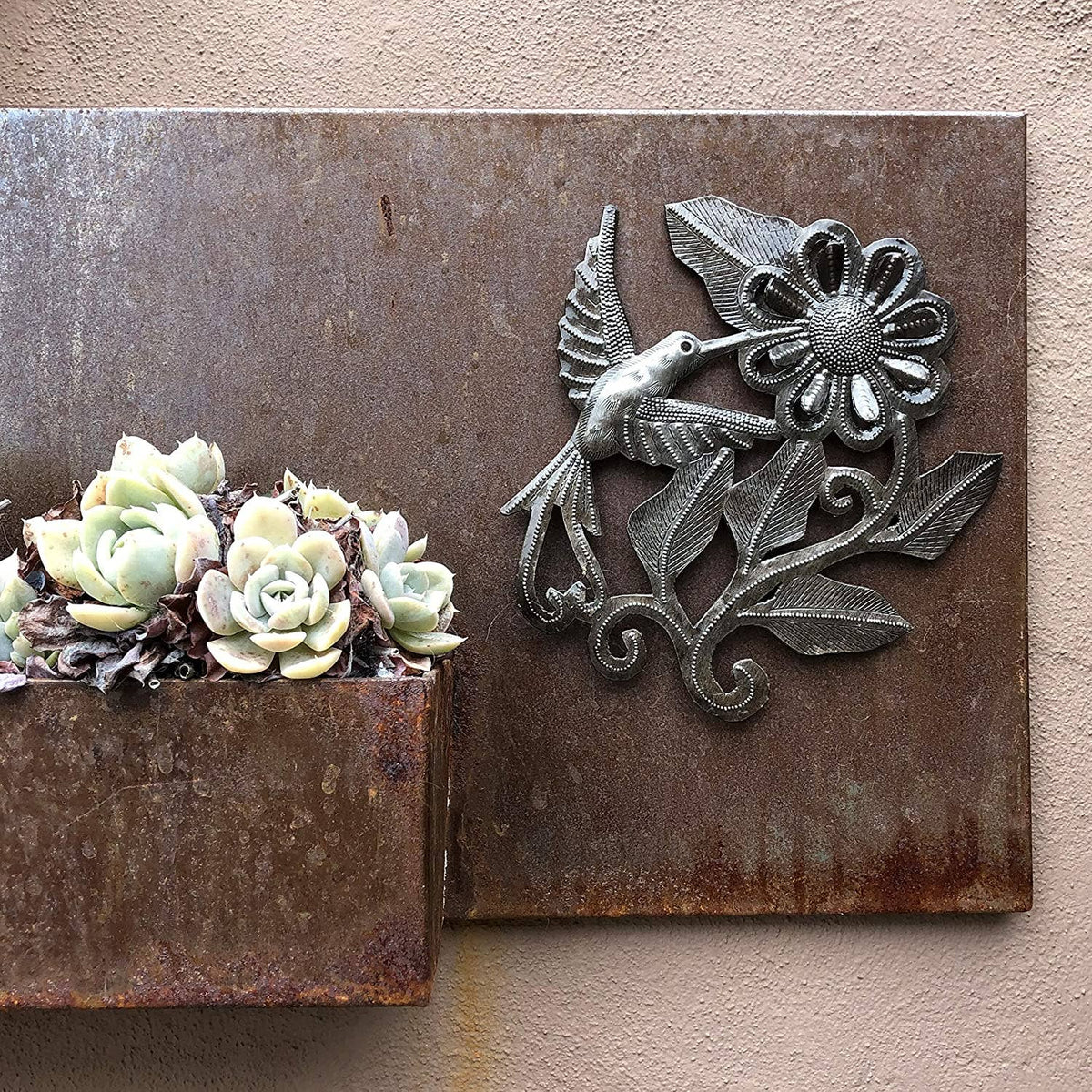 Hummingbird and a Flower, Garden Metal 7" x 8"