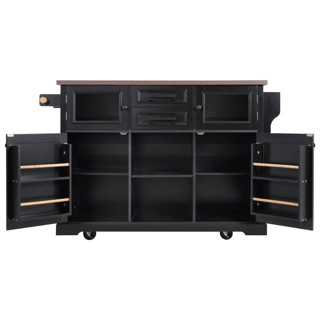 54.9" Kitchen Island with Drop Leaf, Power Outlet, 4 Doors: Default