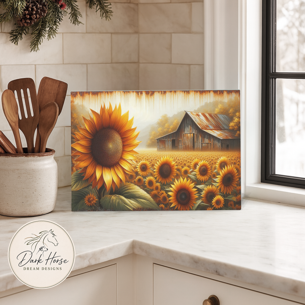 Rustic Farm - Old Barn Yard Glass Cutting Board