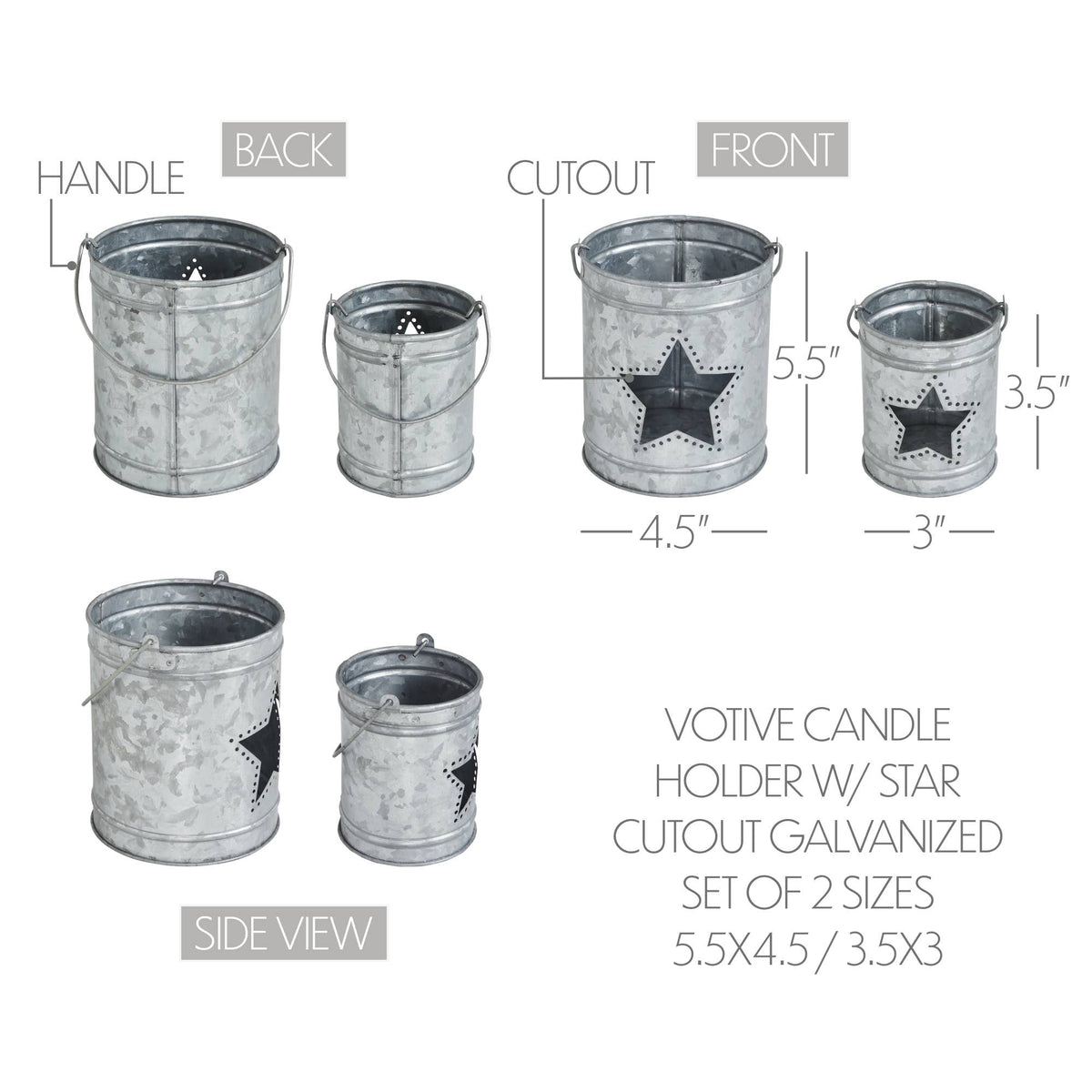 Star Galvanized Metal Votive Candle Holder Set 2pc