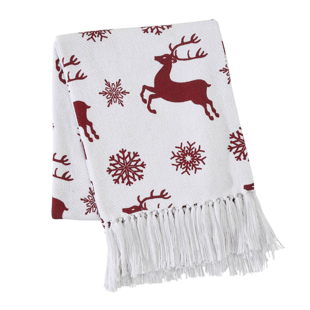 Red Reindeer Christmas Throw Blanket 50x60 Scandia