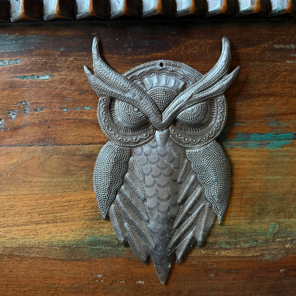 Haitian Metal Owl Wall Art Steel Drum Sculpture Handcrafted