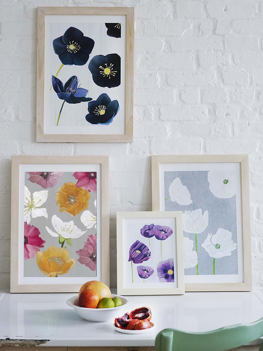 Cactus Flowers on Grey - Signed Watercolor Art Print, Unframed