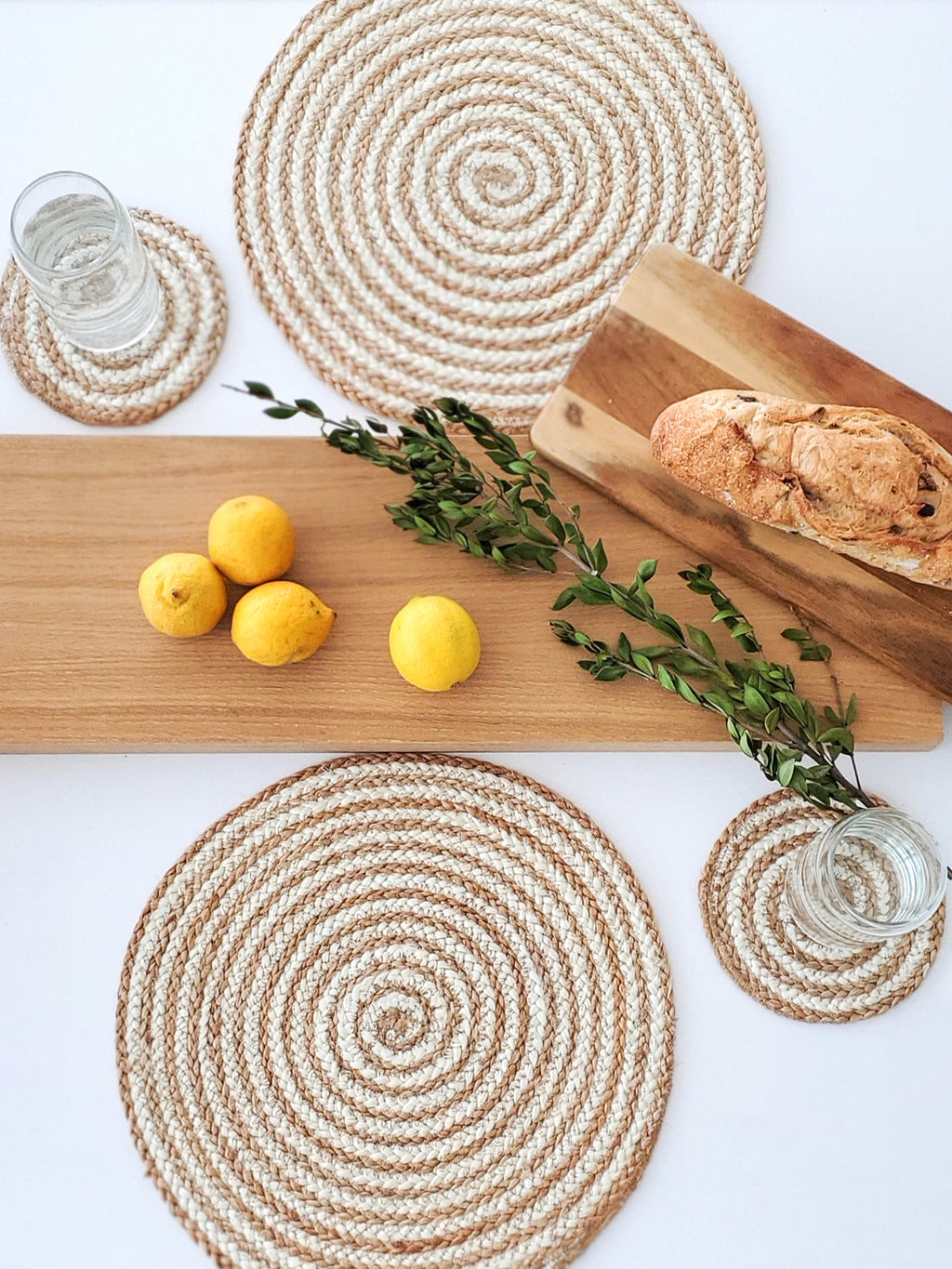 KORISSA Natural Jute Coaster & Trivet Set - 4 Pieces