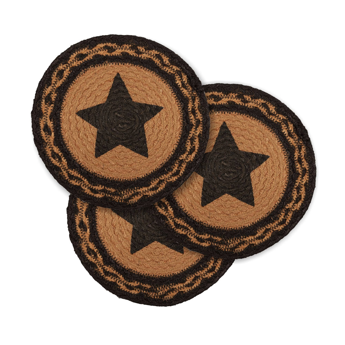 Black Star Braided Jute Trivets 8 Inch Set of 3 – Farmhouse