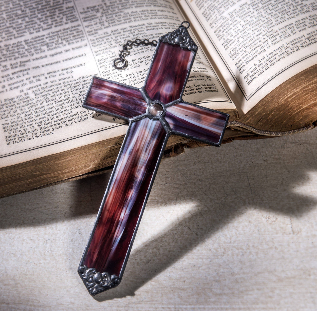 J Devlin Red Opal Stained Glass Cross Ornament
