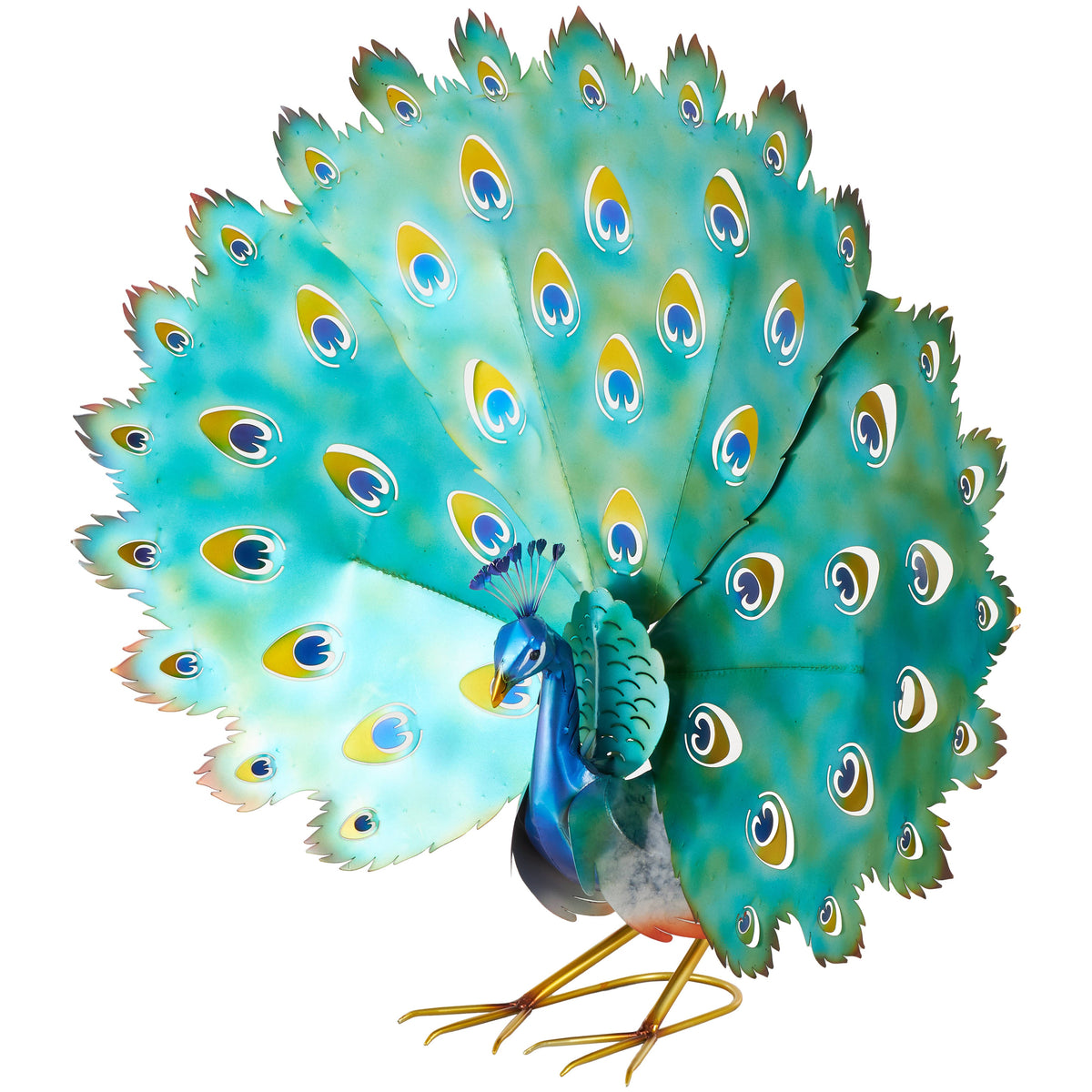 Contemporary Blue Metal Animal Print Garden Sculpture: Blue / Blue