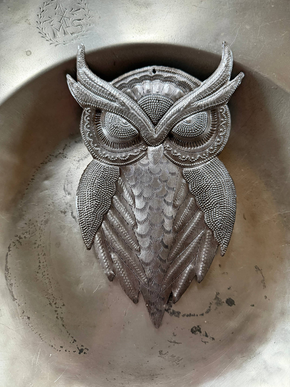 Haitian Metal Owl Wall Art Steel Drum Sculpture Handcrafted