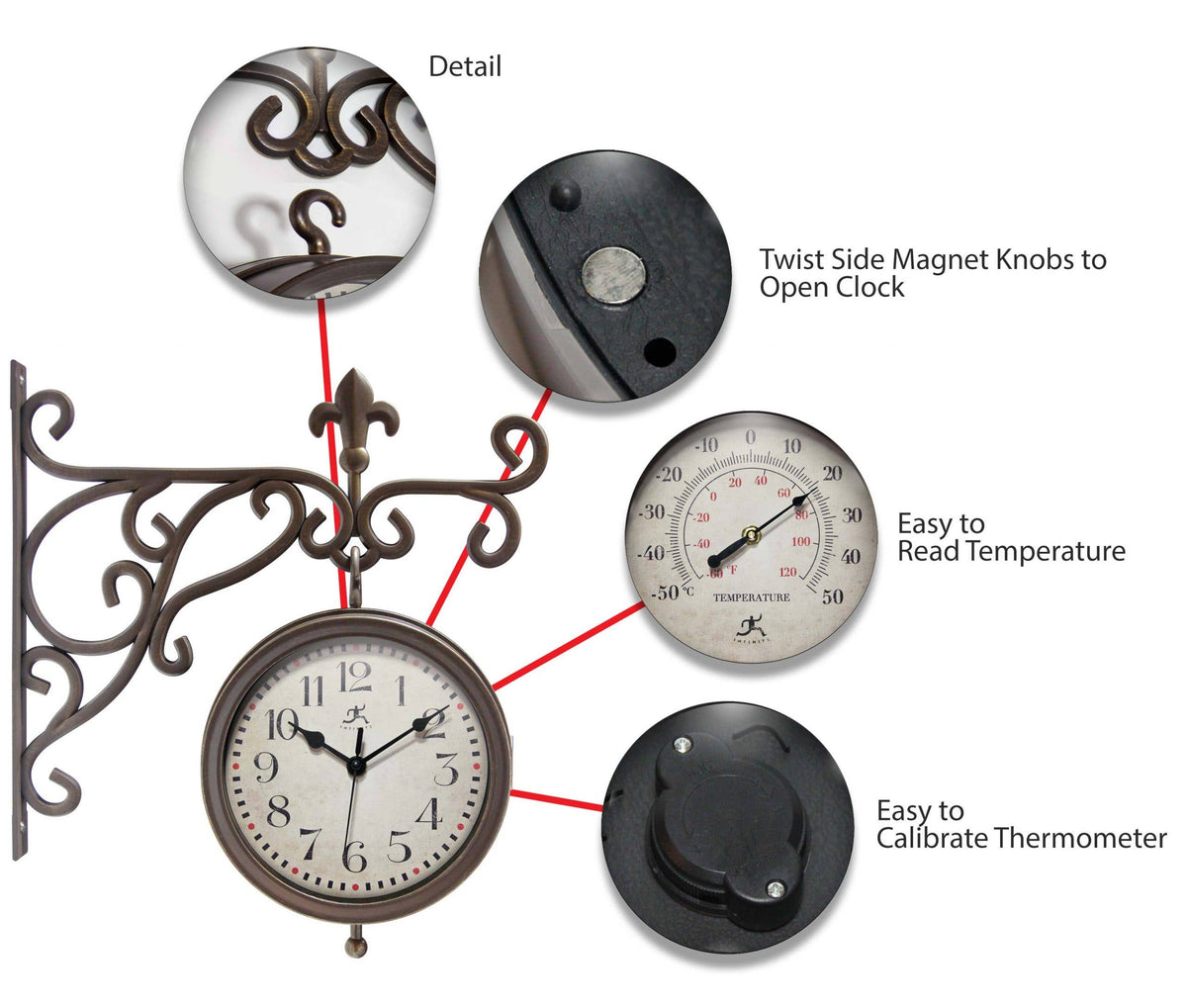 Outdoor Round Brown Traditional Wall Clock 8 Inch