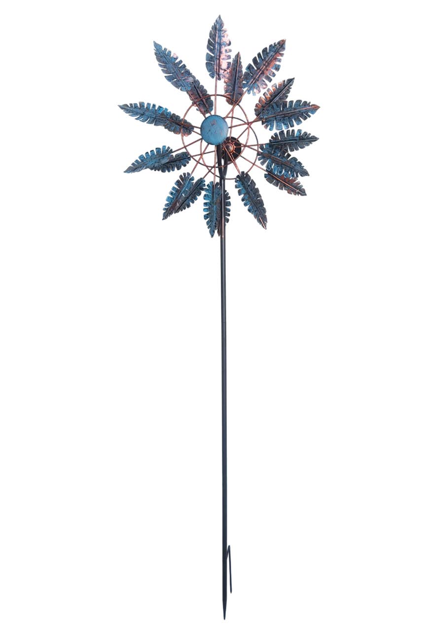 Kinetic Copper and Blue Wind Spinner Garden Stakes: Notch