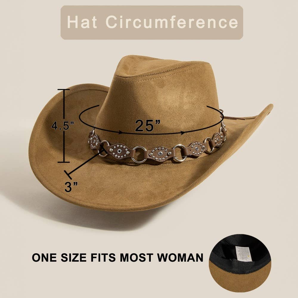 Faux Leather Chain Strap Western Cowboy Hat