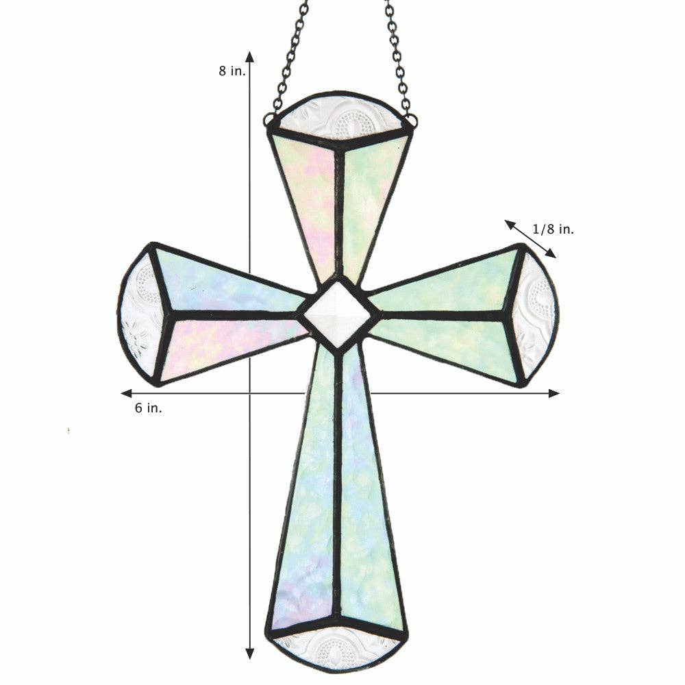 Clear Iridescent Stained Glass Cross Ornament