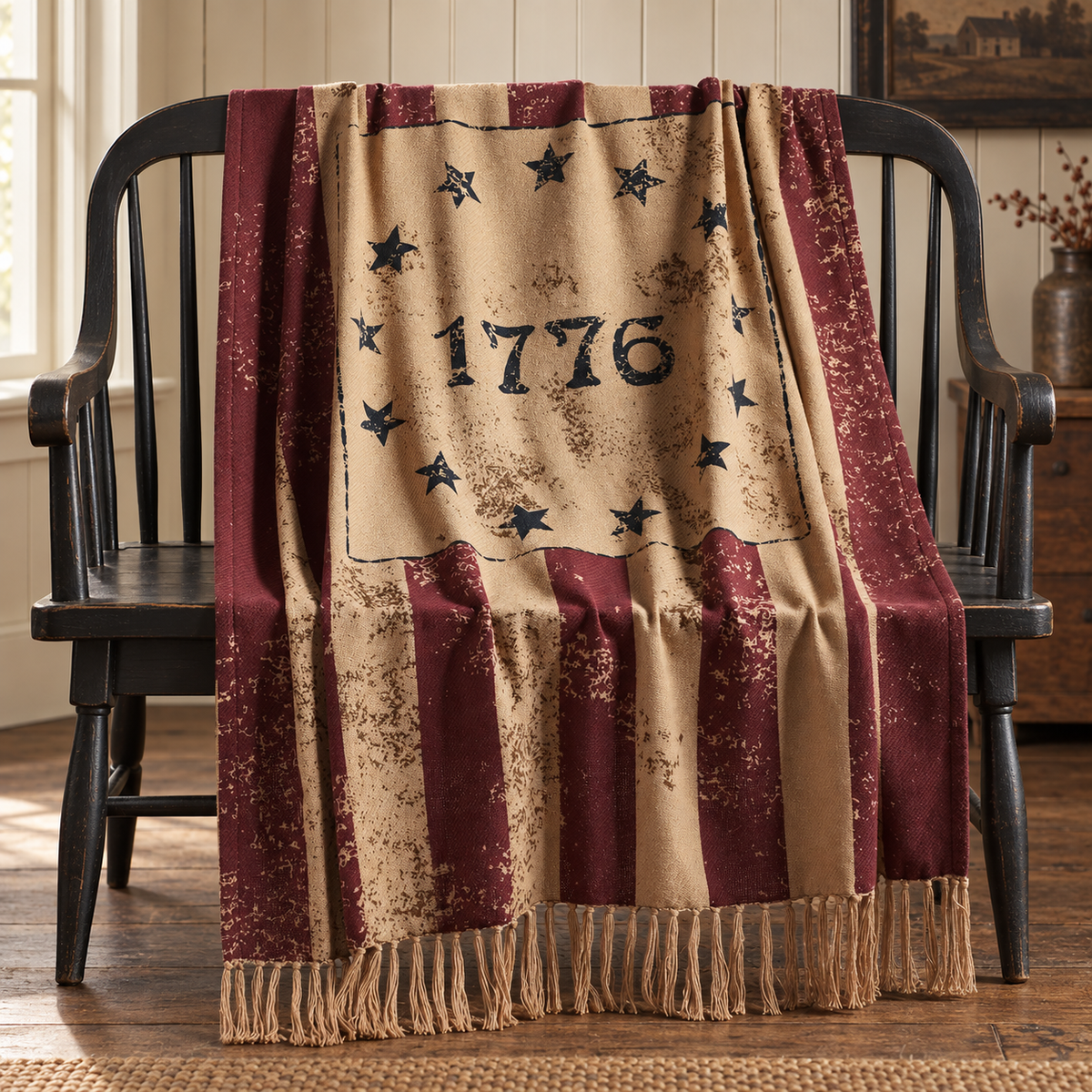 Burgundy 1776 Americana Woven Throw Blanket 50x60 My Country