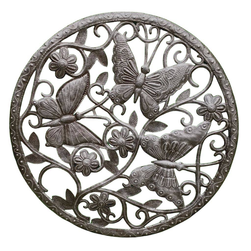 Wall Art Fluttering Butterflies, Haitian Home Decor 23"