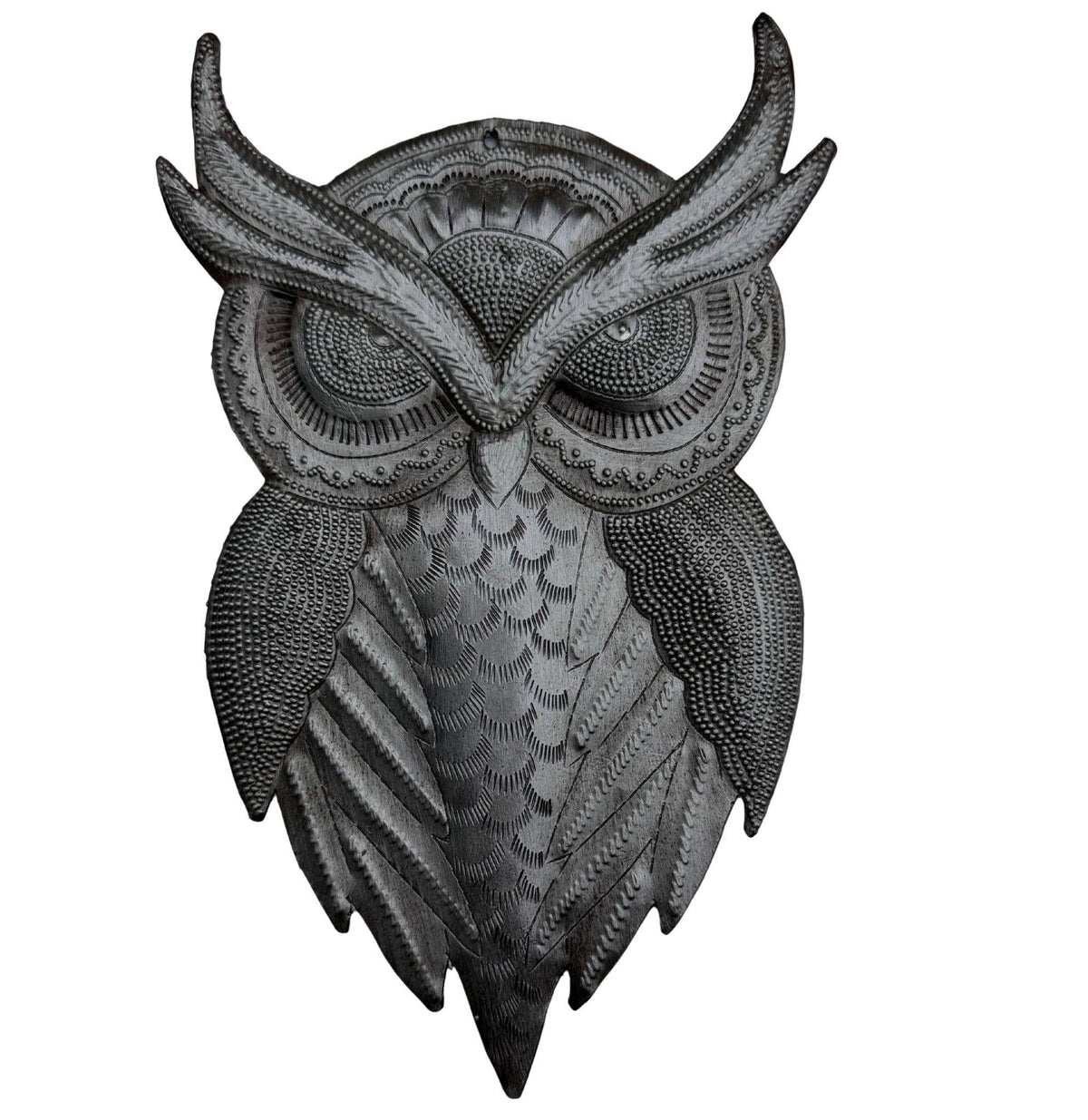Haitian Metal Owl Wall Art Steel Drum Sculpture Handcrafted