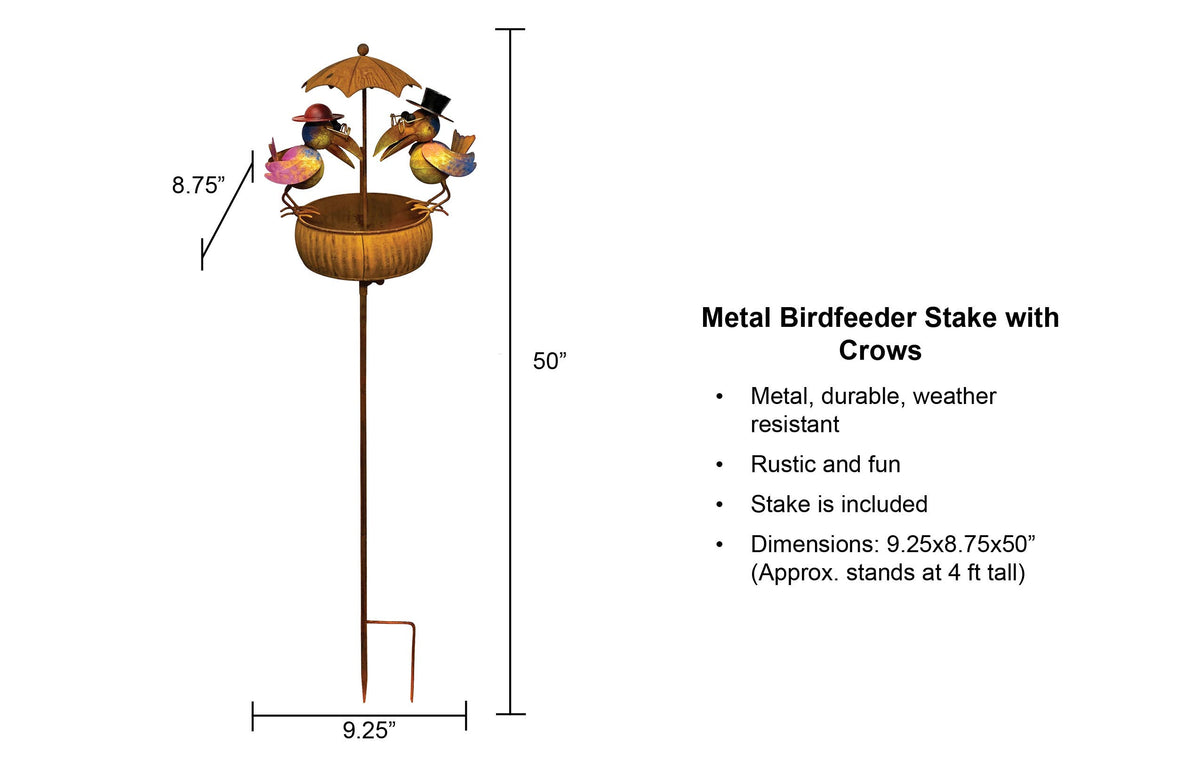 Metal Two Old Crows Rustic Bird Feeder Stake