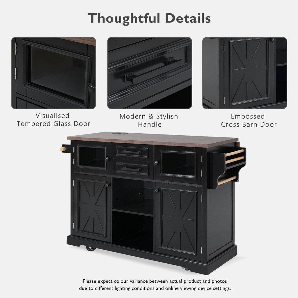 54.9" Kitchen Island with Drop Leaf, Power Outlet, 4 Doors: Default