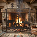Praying Cowboy Metal Fireplace Screen — 3 Panel