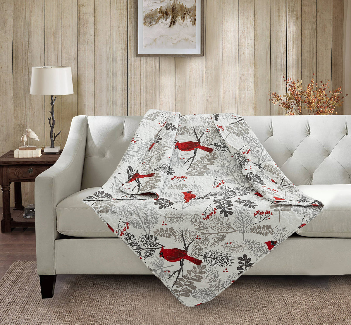 Cardinals Winter Wood Quilted Throw - Copper State Home + Iron