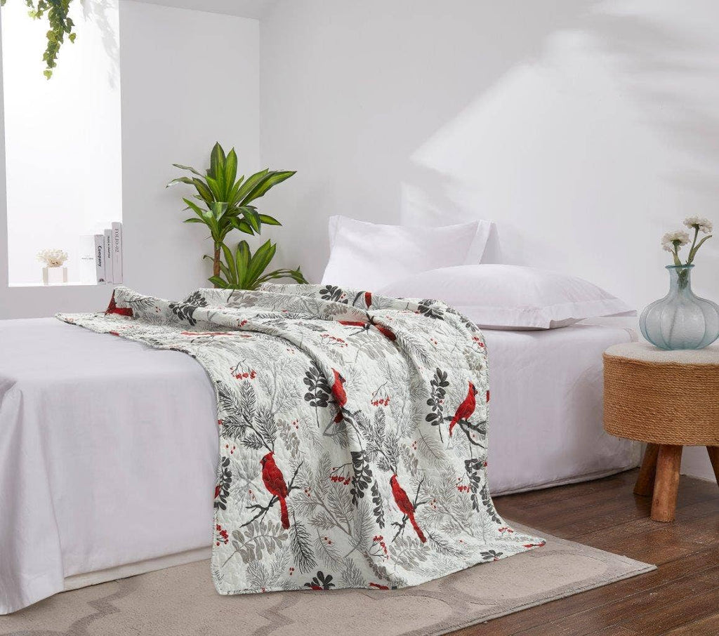 Cardinals Winter Wood Quilted Throw - Copper State Home + Iron