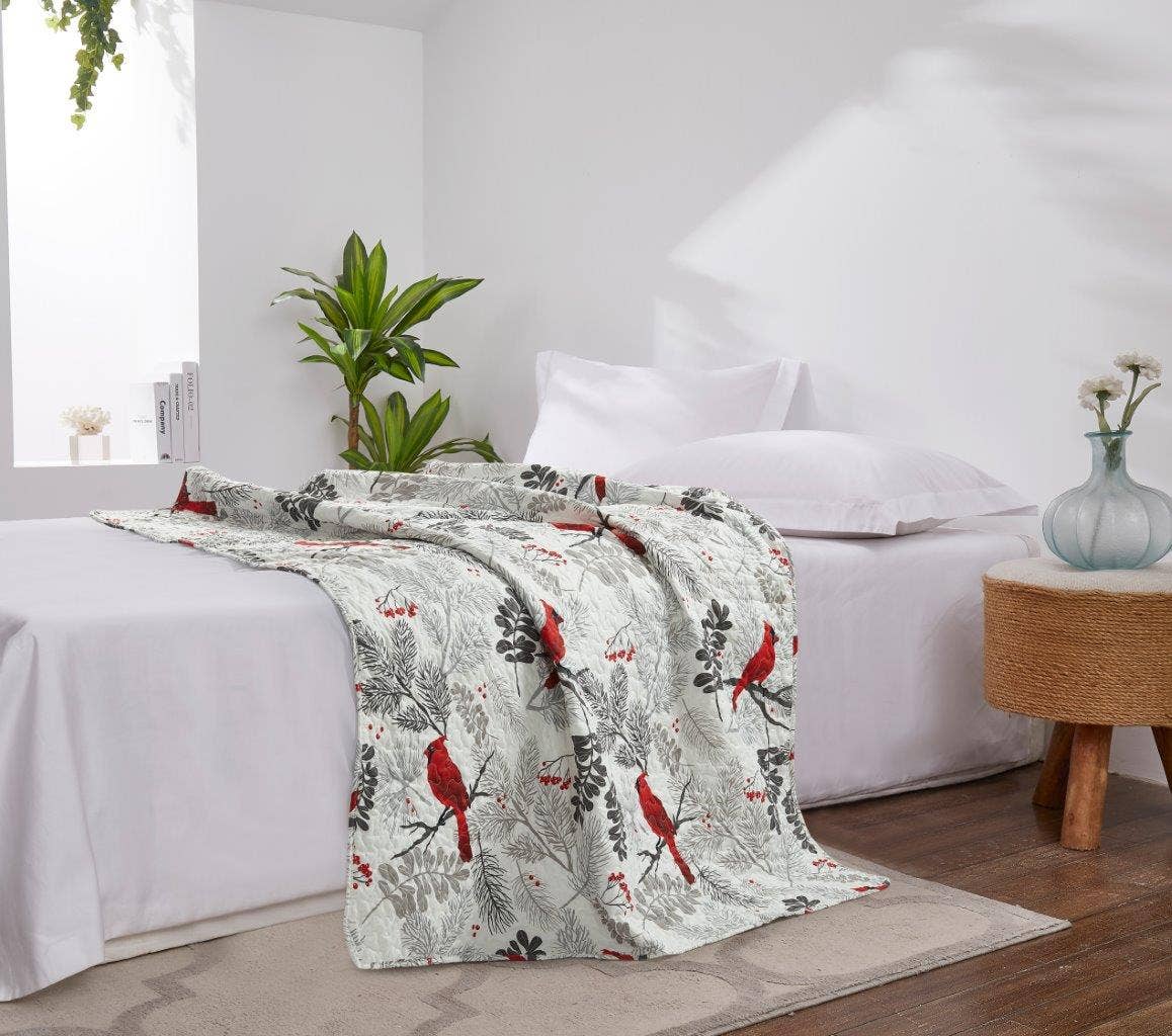 Cardinals Winter Wood Quilted Throw - Copper State Home + Iron