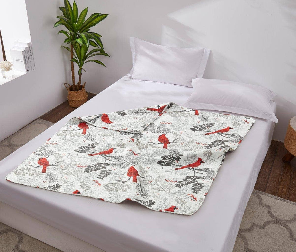 Cardinals Winter Wood Quilted Throw - Copper State Home + Iron