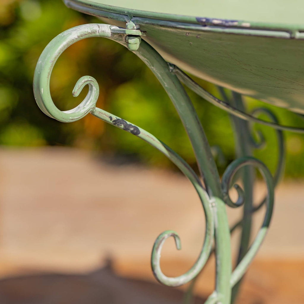 “Rome 1945” 23" Tall Iron Birdbath with Porcelain Accent: Cobalt Blue