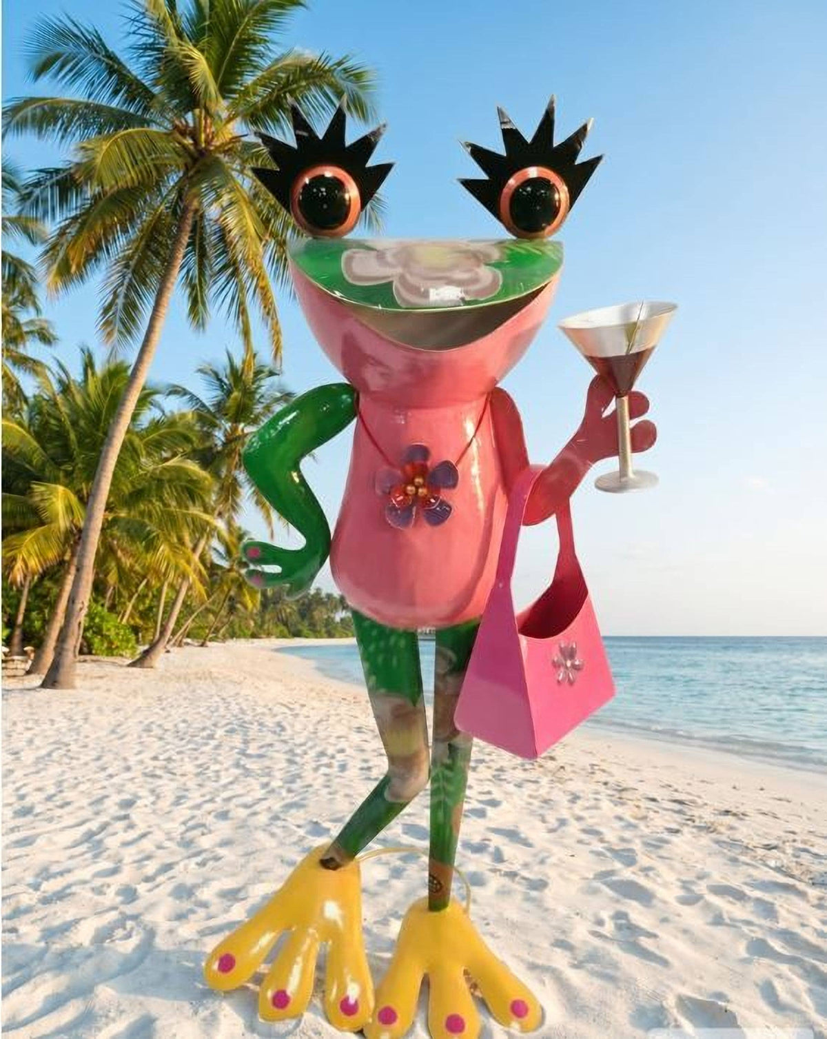 Outdoor Frog Ornament - Enamel Metal - Floral