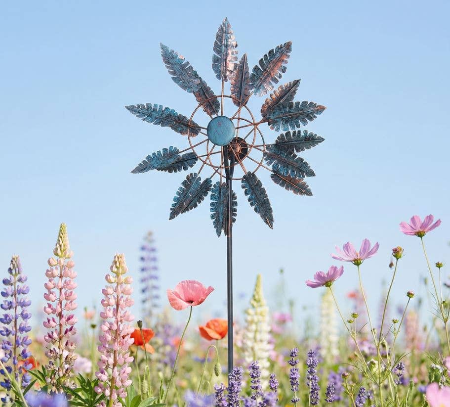 Kinetic Copper and Blue Wind Spinner Garden Stakes: Notch